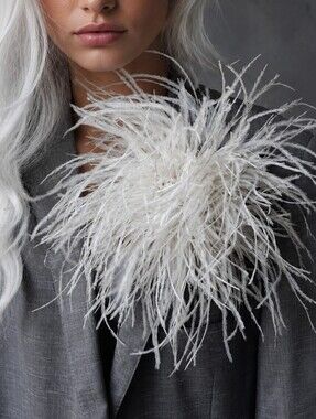 Ostrich Feather Brooch Black Marabou Pin Designer Ivana Ruzzo Jewelry